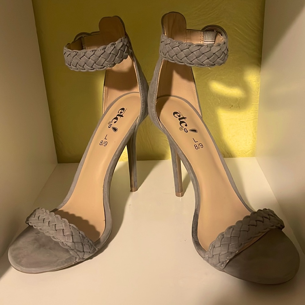 Grey suede braided heels